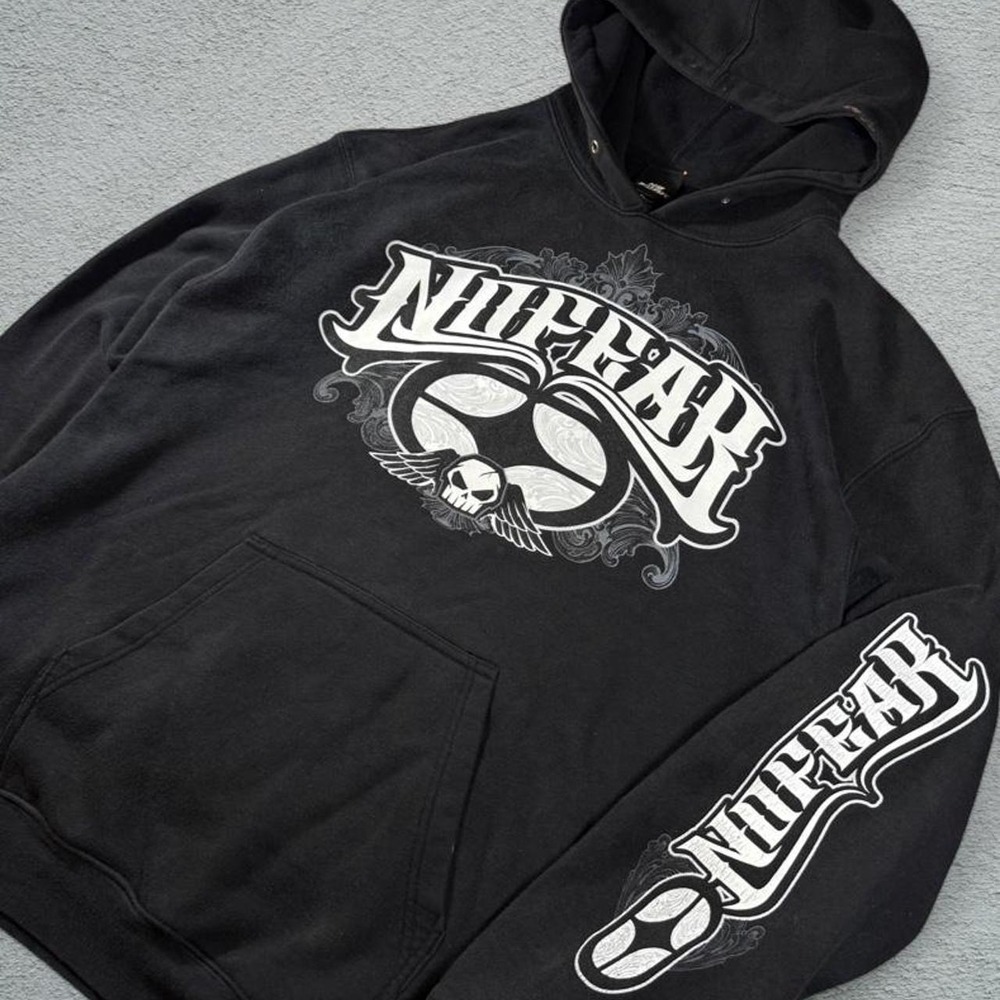 No Fear Mens Black Skull Graphic Hoodie Skater Sweatshirt XL